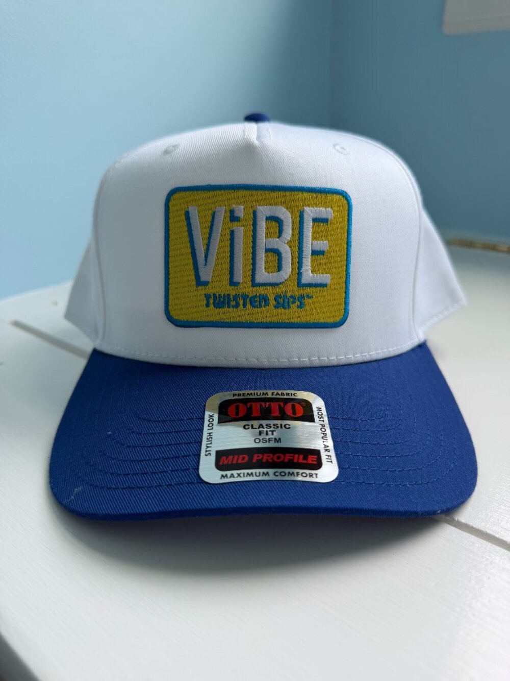 Vibe Twisted Sips Baseball Hat - White & Blue
